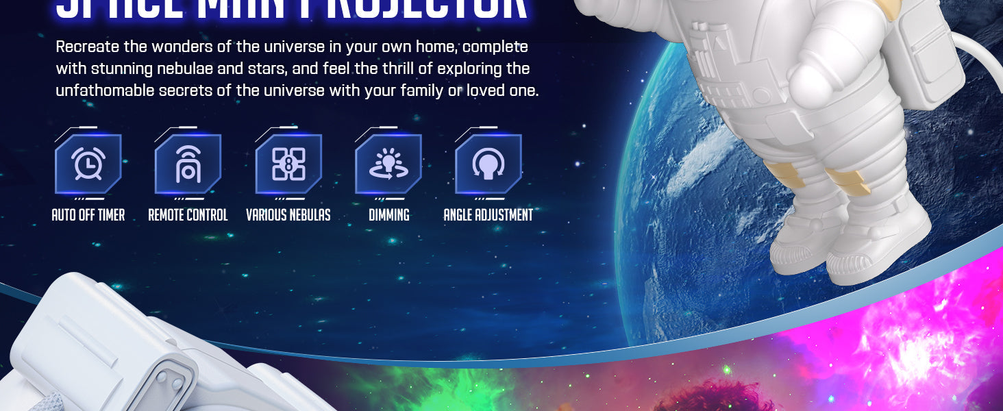 Astronaut Rechargable Sky Projector Light – Cosmic Night Light for Kids & Room Décor